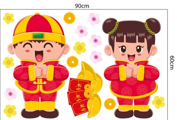 Decal trang trí tết bé chúc xuân phát tài