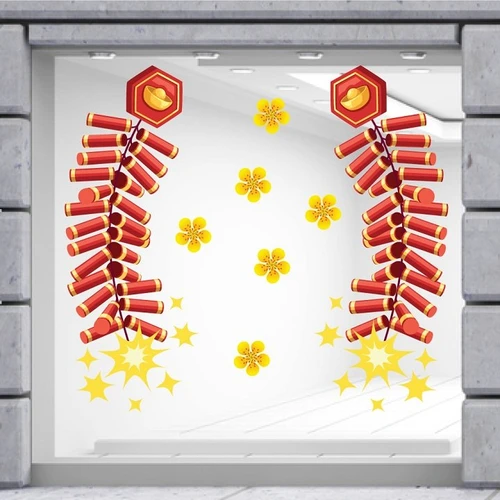 Decal trang trí tết đôi pháo đỏ may mắn mẫu 2