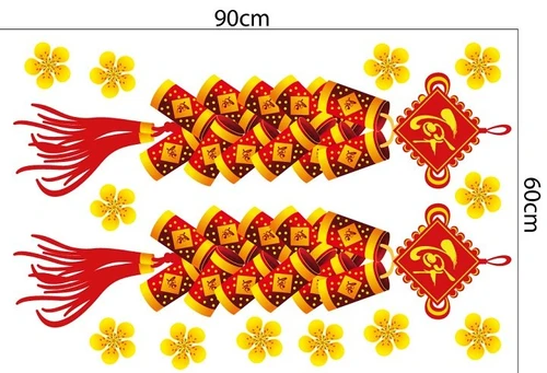 Decal trang trí tết đôi pháo đỏ may mắn mẫu 3
