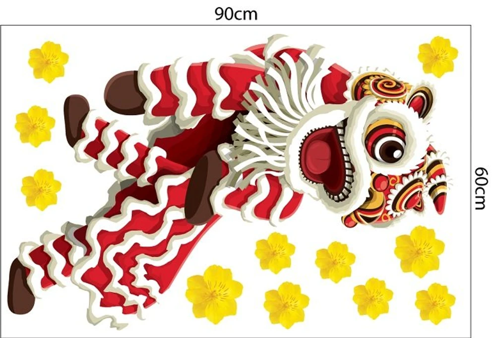 Decal trang trí tết múa lân chúc tết mẫu 2