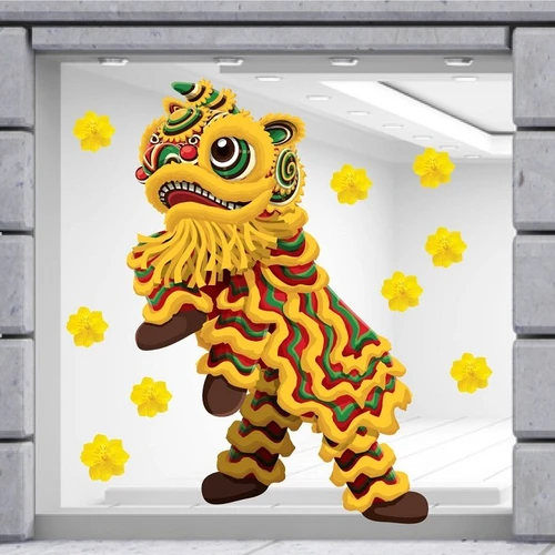 Decal trang trí tết múa lân chúc tết mẫu 3