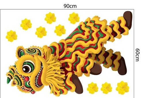 Decal trang trí tết múa lân chúc tết mẫu 3