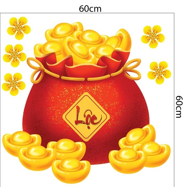 Decal trang trí tết túi tiền vàng tài lộc mẫu 2