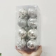 Hộp 16 quả châu sắc trắng bạc 6cm họa tiết kim tuyến trang trí noel