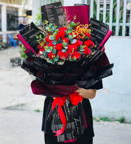 Bó 30 bông hoa hồng đỏ sáp thơm 3 lớp