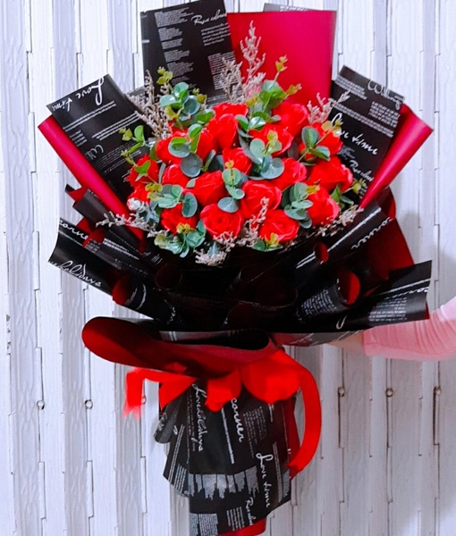 Bó 30 bông hoa hồng đỏ sáp thơm 3 lớp