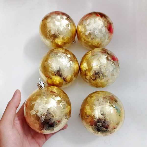 Bộ 6 quả châu họa tiết sọc 3d trang trí noel