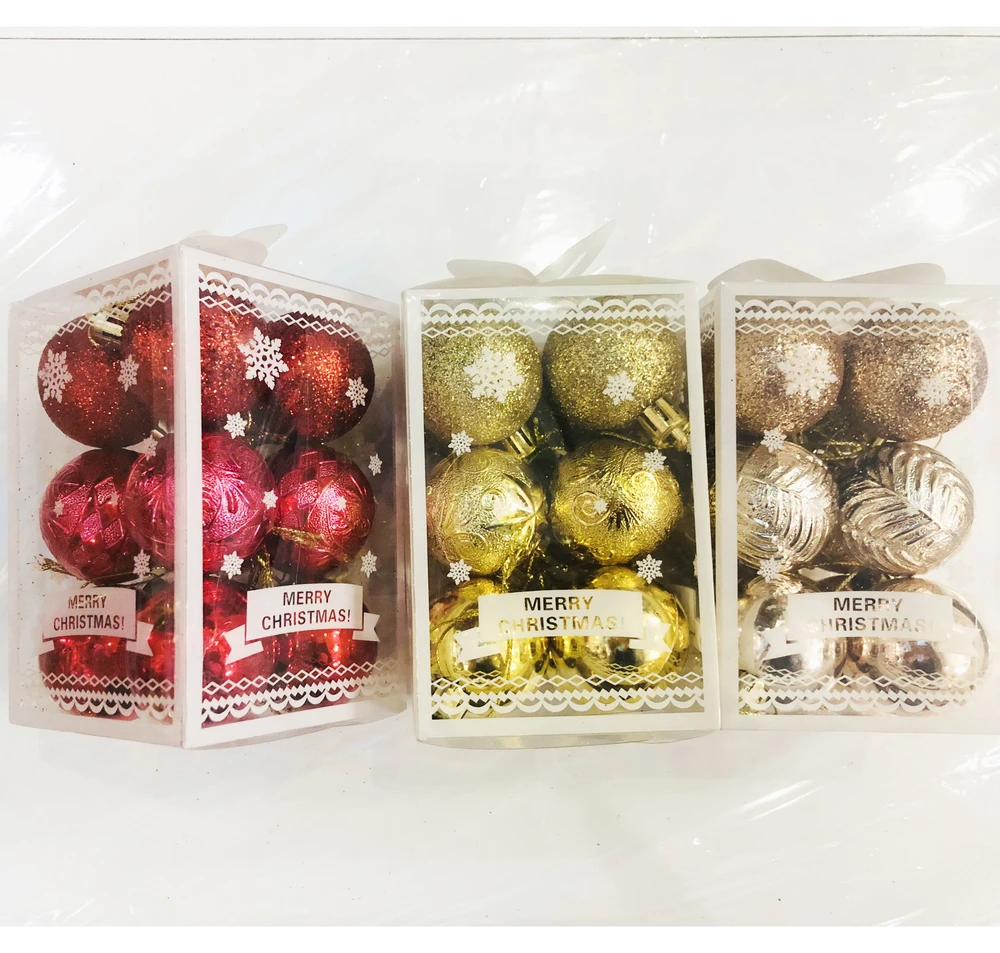 Hộp 12 quả châu họa tiết đủ loại trang trí cây thông giáng sinh - 4cm