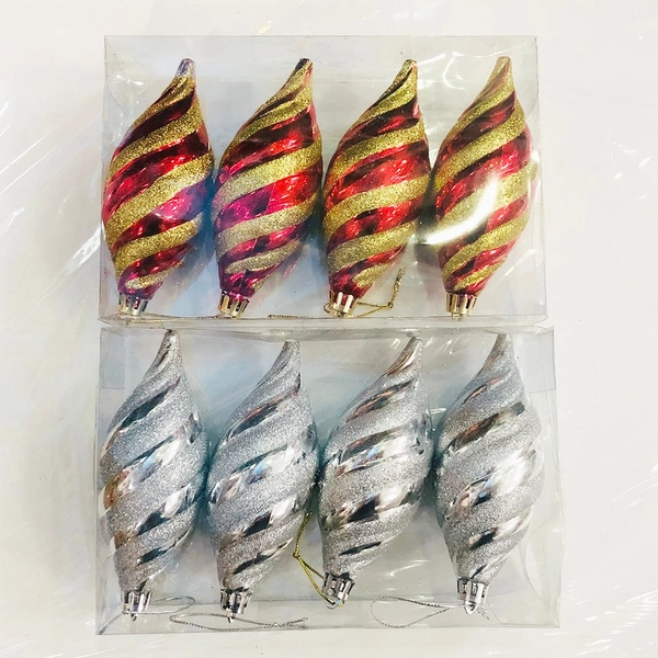 Hộp 4 châu hình que kẹo xoắn trang trí noel