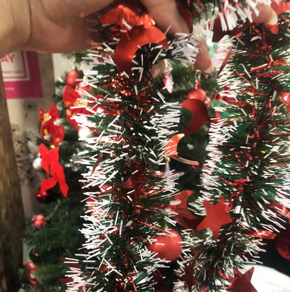 Dây chồn kim tuyến xanh lá phũ tuyết 2 mét trang trí noel