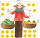 Decal trang trí tết gánh trái cây ngày tết 80x80cm