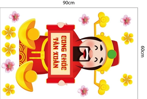 Decal trang trí tết thần tài cung chúc tân xuân