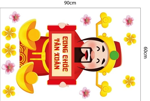 Decal trang trí tết thần tài cung chúc tân xuân