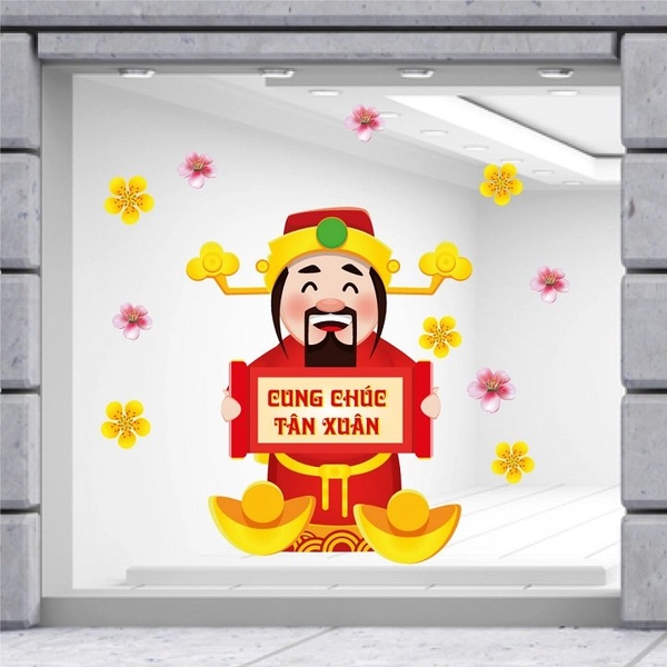 Decal trang trí tết thần tài cung chúc tân xuân