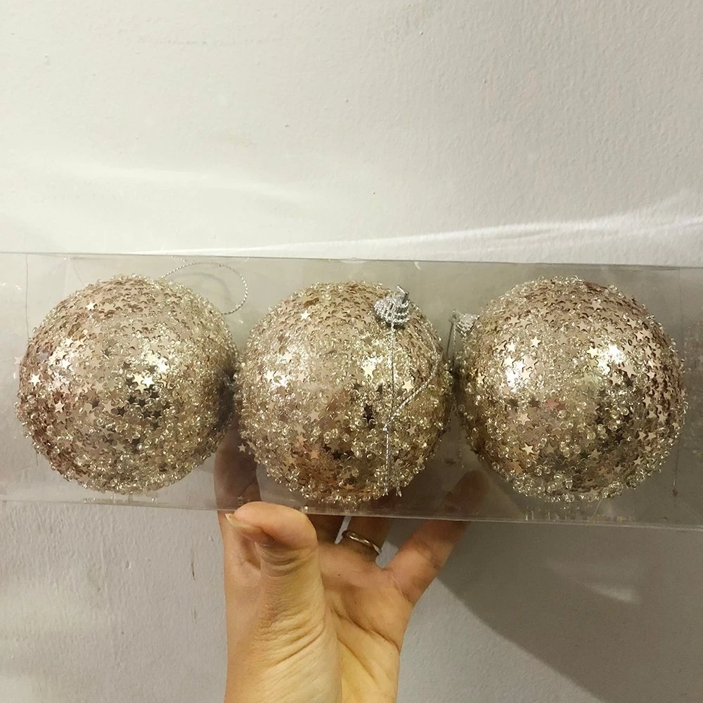 Hộp 3 quả châu 8cm họa tiết ngôi sao nhỏ cao cấp trang trí cây thông noel