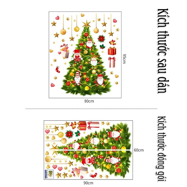 Decal trang trí noel cây thông và phụ kiện