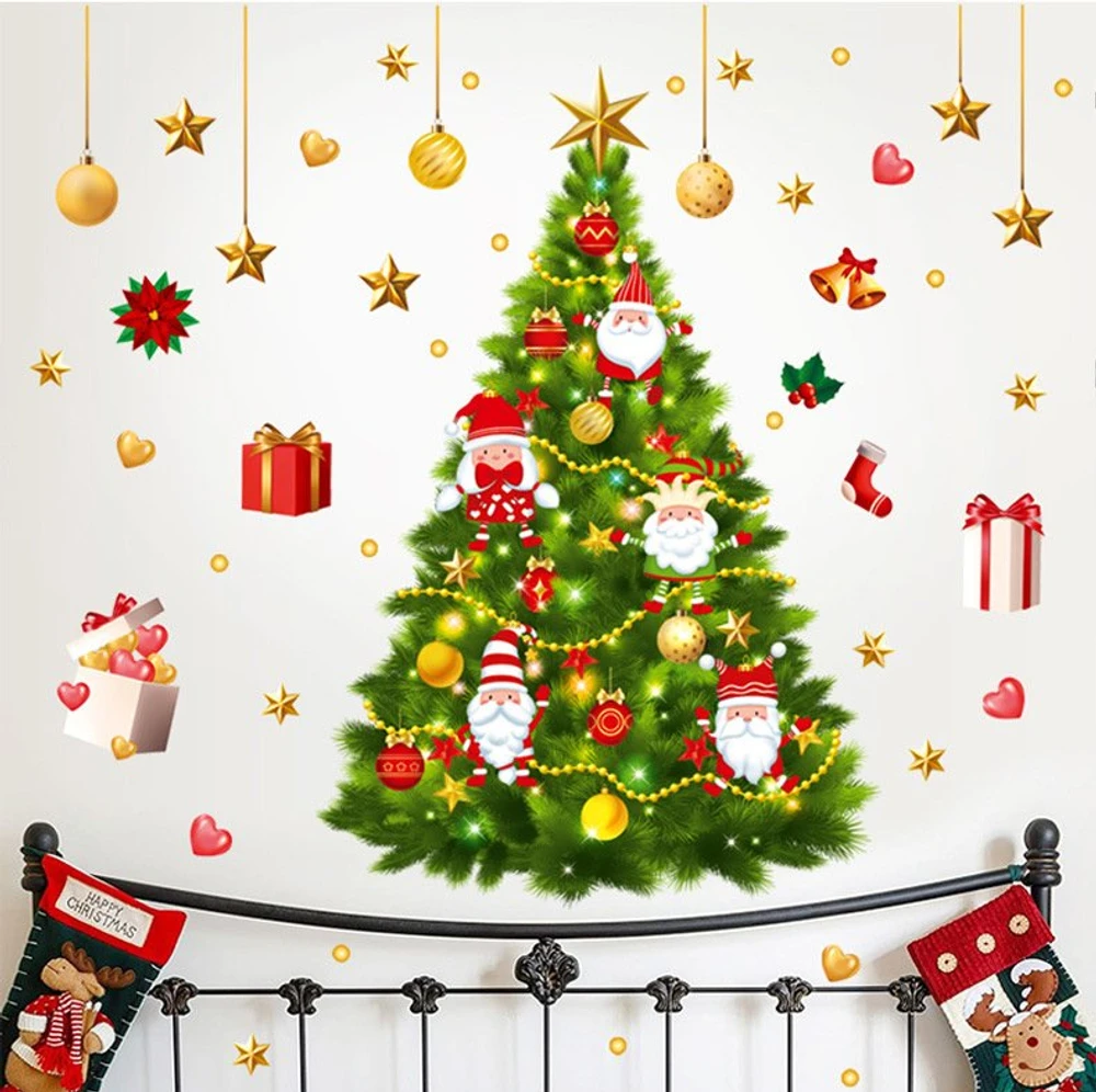 Decal trang trí noel cây thông và phụ kiện