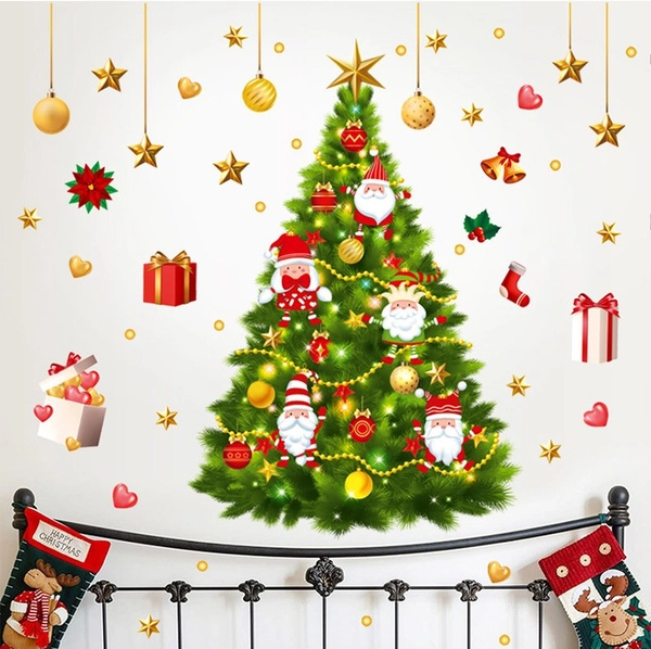 Decal trang trí noel cây thông và phụ kiện
