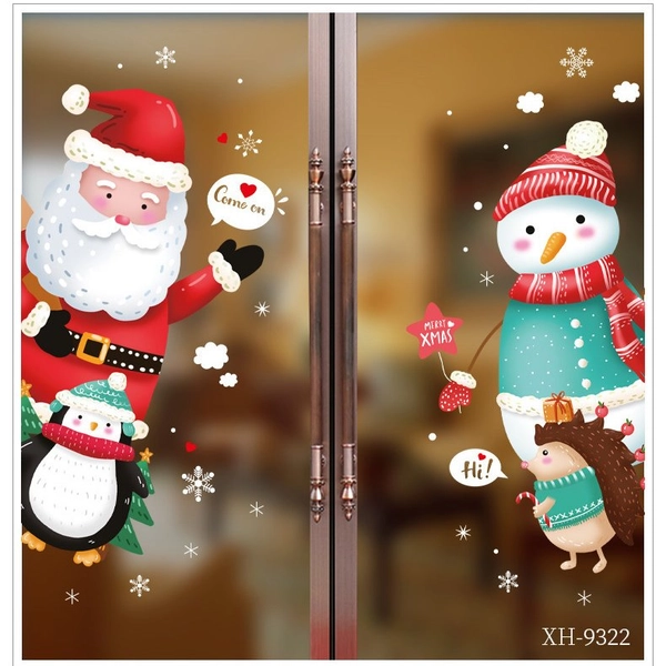 Decal trang trí noel ông già noel và những người bạn