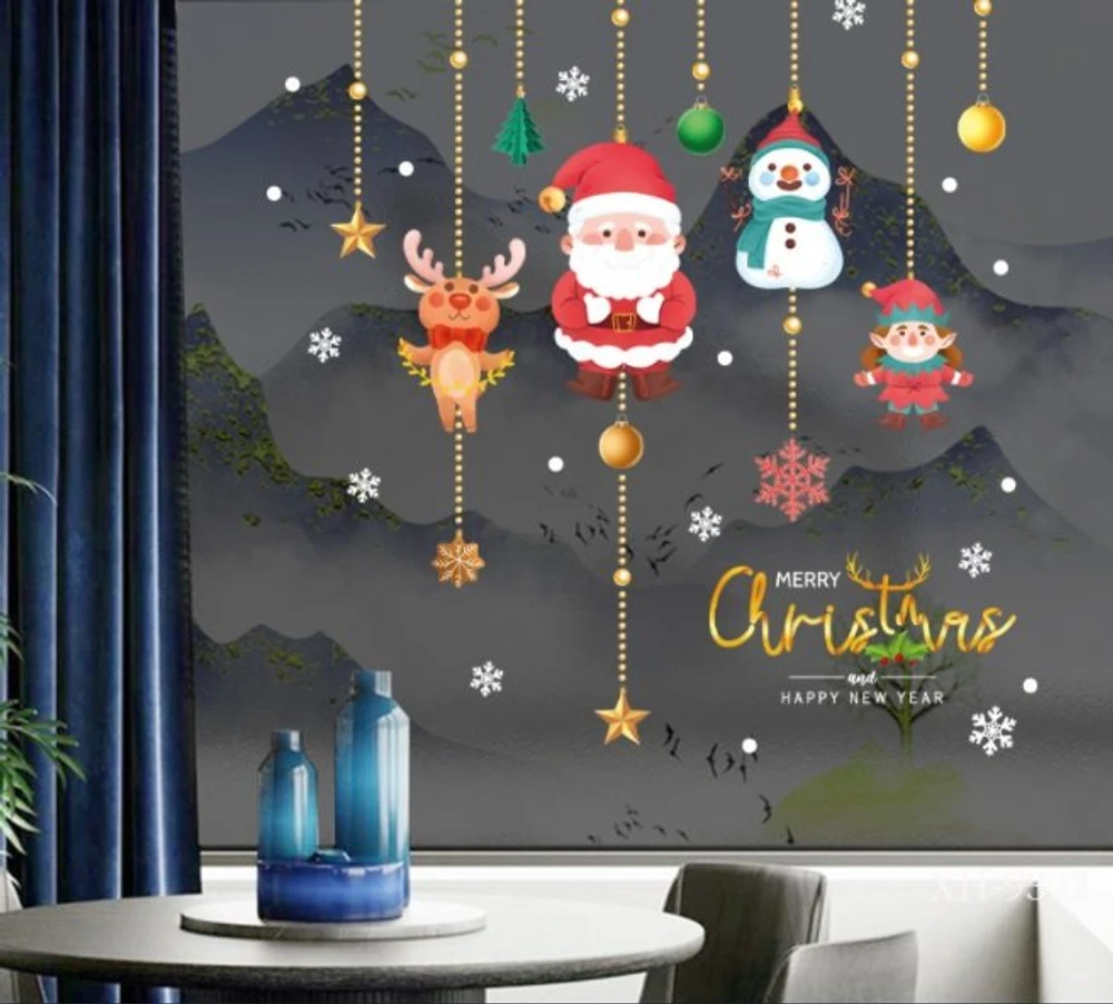 Decal trang trí noel dây treo ông già noel và những người bạn 2 (1)