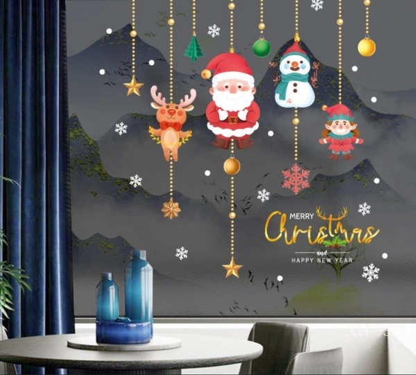 Decal trang trí noel dây treo ông già noel và những người bạn 2