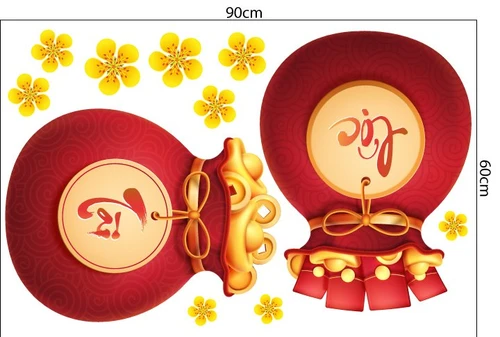 Decal trang trí tết túi tiền đỏ tài lộc