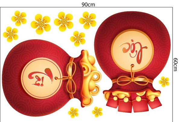 Decal trang trí tết túi tiền đỏ tài lộc
