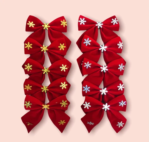 Set 10 nơ nhung đỏ bông tuyết trang trí giáng sinh