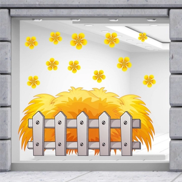 Decal trang trí tết hàng rào rơm vàng