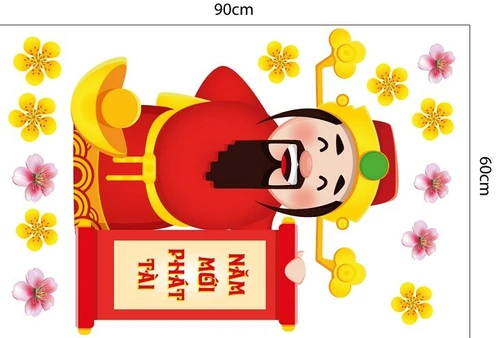 Decal trang trí tết thần tài chúc năm mới phát tài
