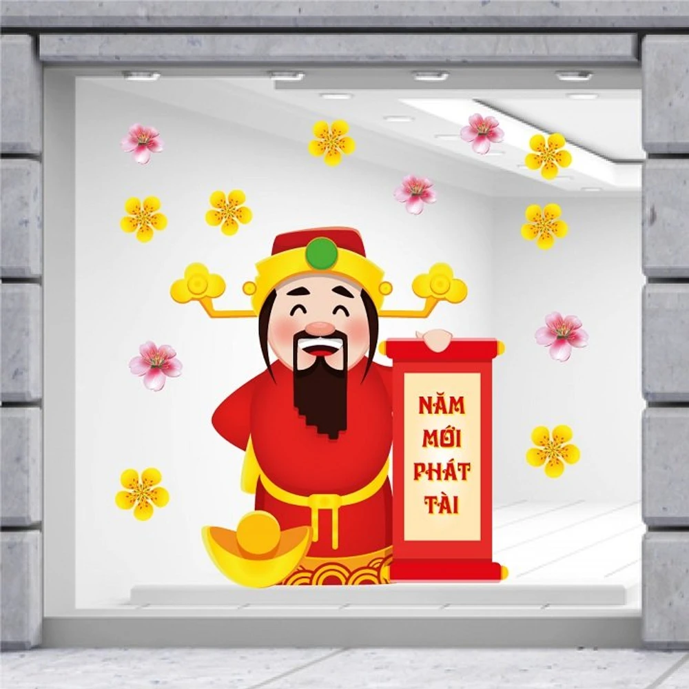 Decal trang trí tết thần tài chúc năm mới phát tài