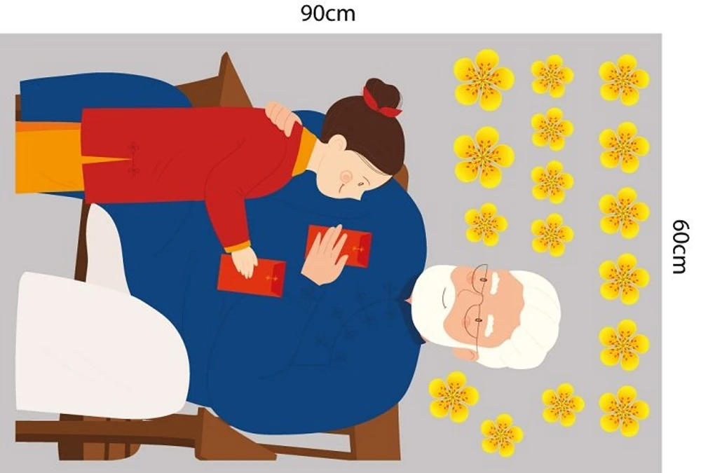 Decal trang trí tết bé nhận lì xì may mắn mẫu 2