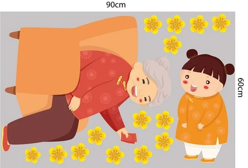 Decal trang trí tết bé nhận lì xì may mắn