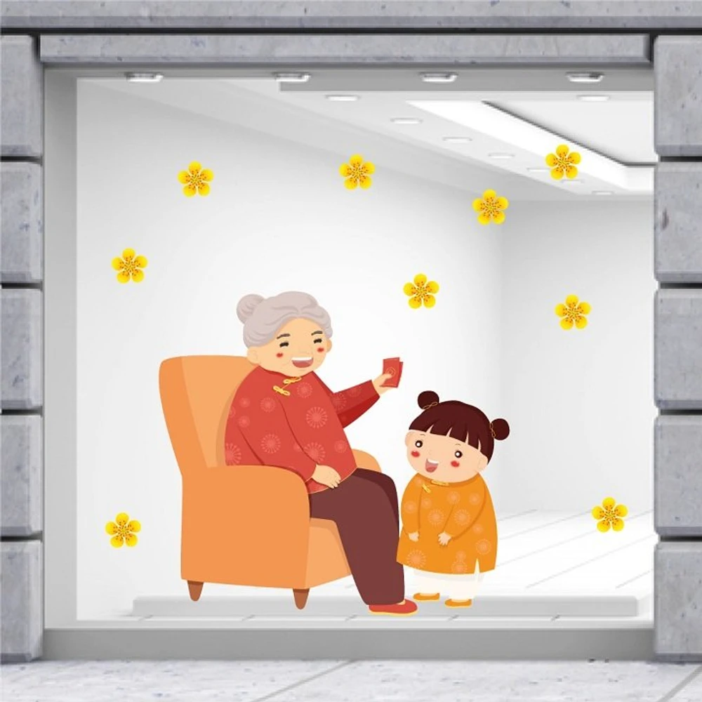 Decal trang trí tết bé nhận lì xì may mắn