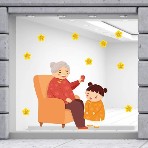 Decal trang trí tết bé nhận lì xì may mắn