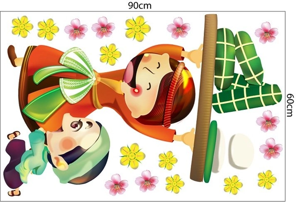 Decal trang trí tết bé vui đón tết mẫu 6