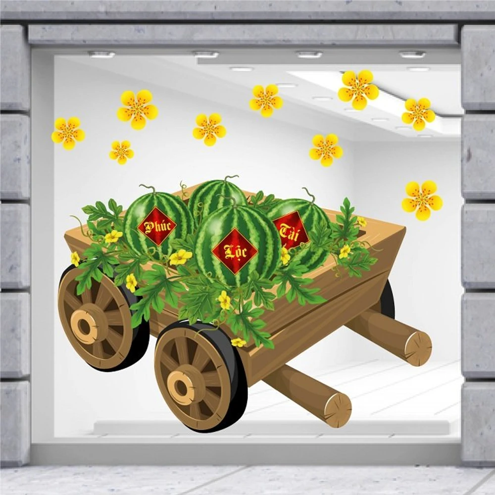 Decal trang trí tết dưa hấu phúc lộc