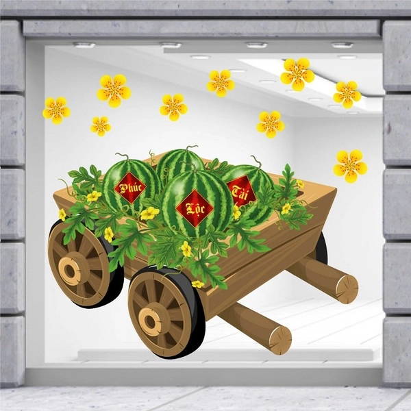 Decal trang trí tết dưa hấu phúc lộc