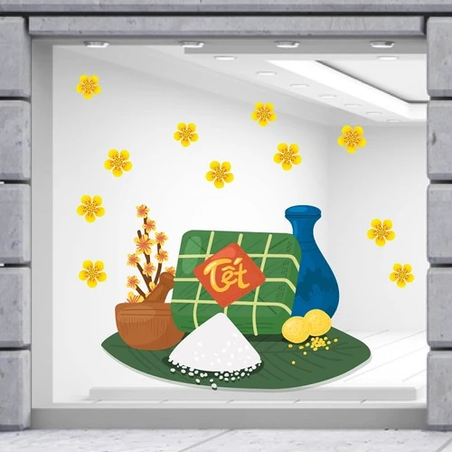 Decal trang trí tết gói bánh chưng ngày tết mẫu 2