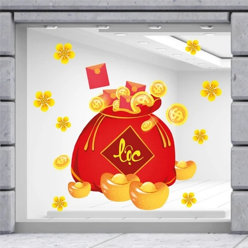 Decal trang trí tết túi tiền vàng tài lộc mẫu 3