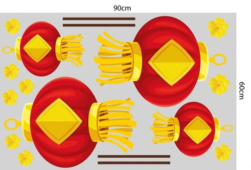 Decal trang trí tết lồng đèn đỏ treo mừng xuân