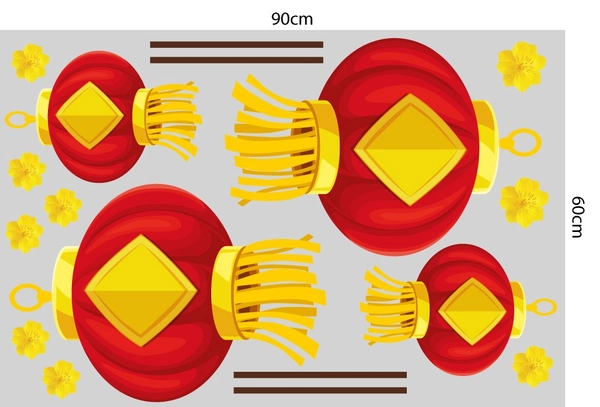 Decal trang trí tết lồng đèn đỏ treo mừng xuân