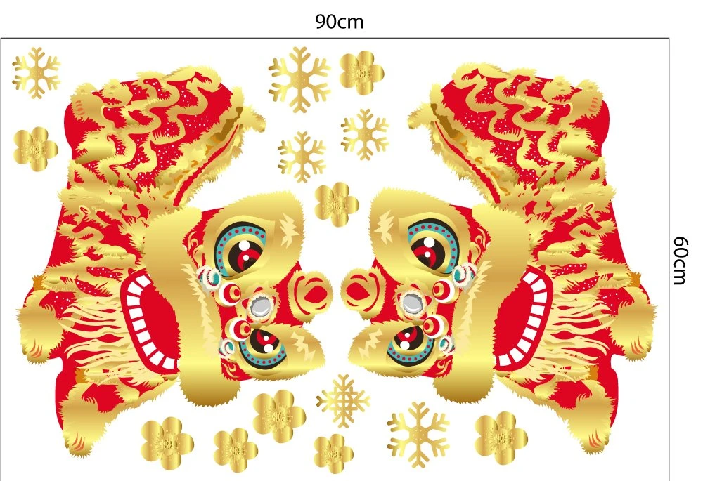 Decal trang trí tết đôi lân vui xuân