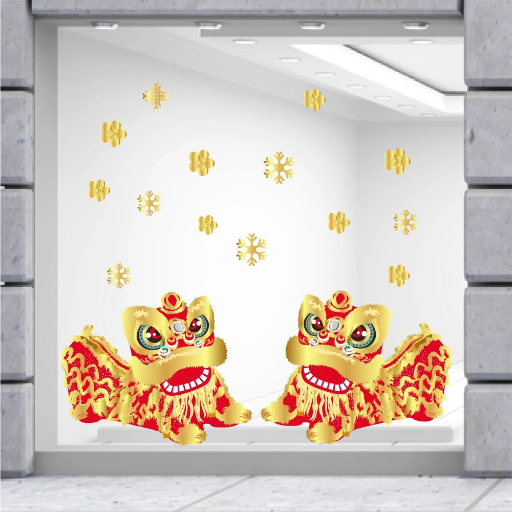 Decal trang trí tết đôi lân vui xuân