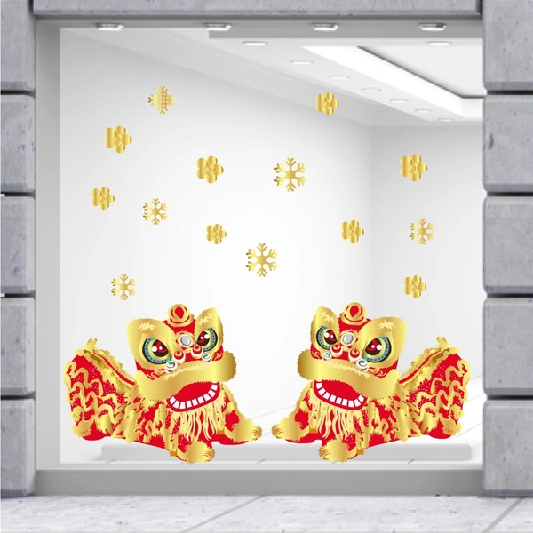 Decal trang trí tết đôi lân vui xuân