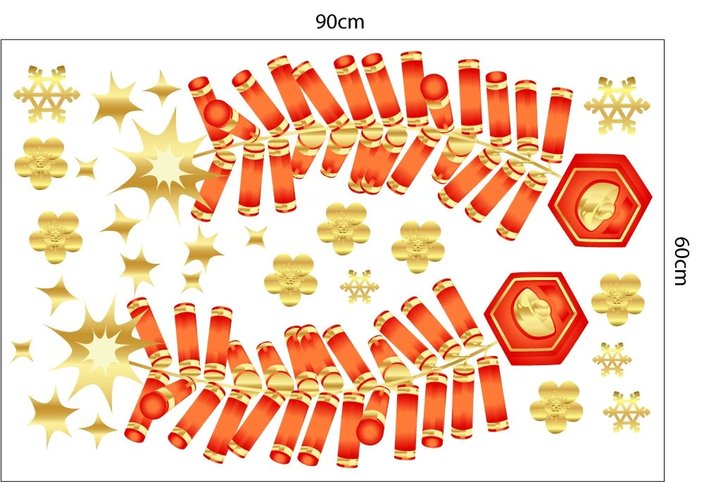 Decal trang trí tết pháo đỏ mừng tết