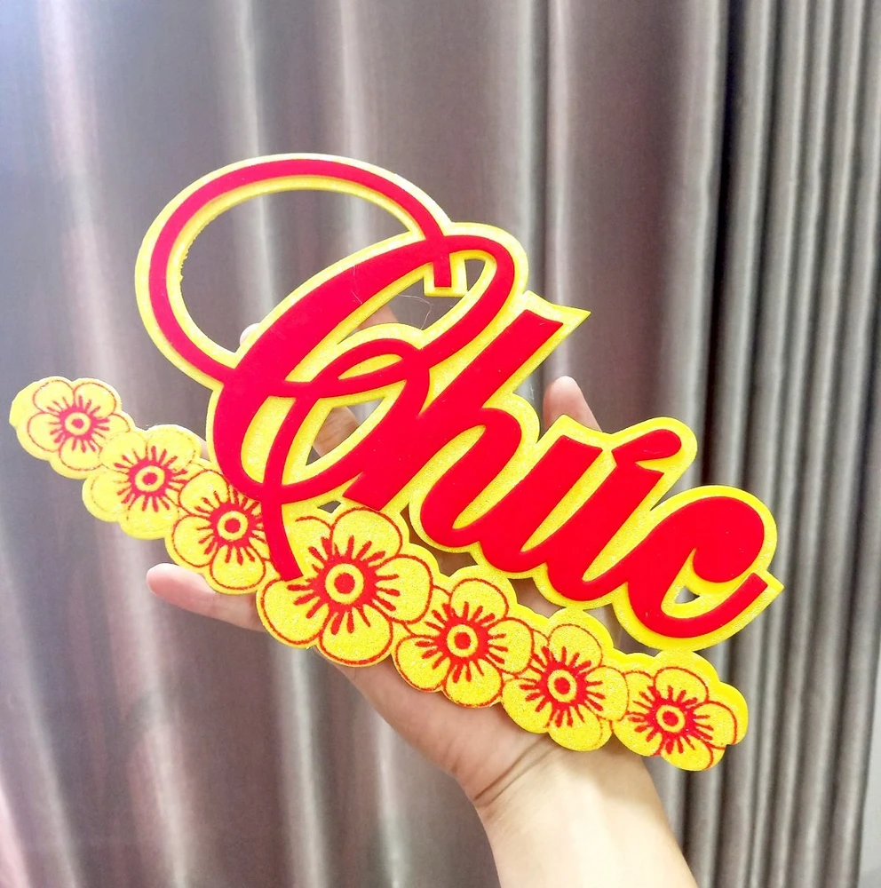 Chữ Chúc mừng năm mới kim tuyến lớn dán cửa kính trang trí tết