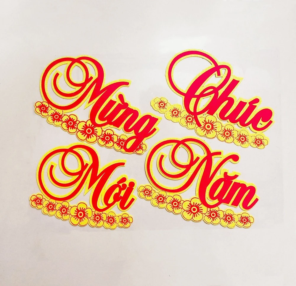 Chữ Chúc mừng năm mới kim tuyến lớn dán cửa kính trang trí tết