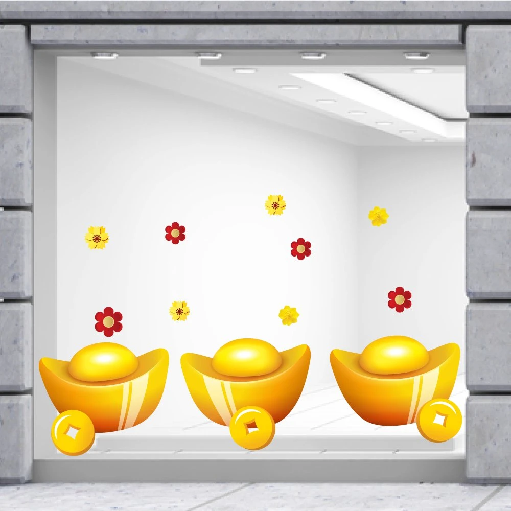 Decal trang trí tết 3 thỏi vàng may mắn
