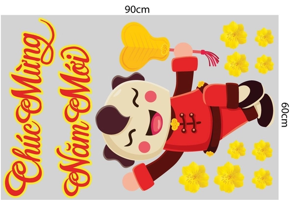 Decal trang trí tết bé nhảy múa đón xuân